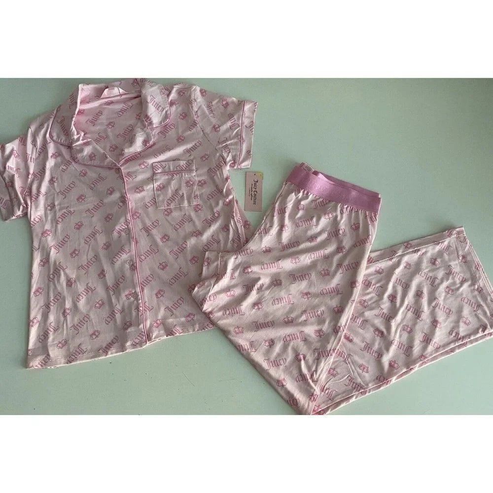 Juicy‎ Couture 2 Piece Soft Pajama Set Lola Pink Crown JC9037R Women’s Sz L NEW